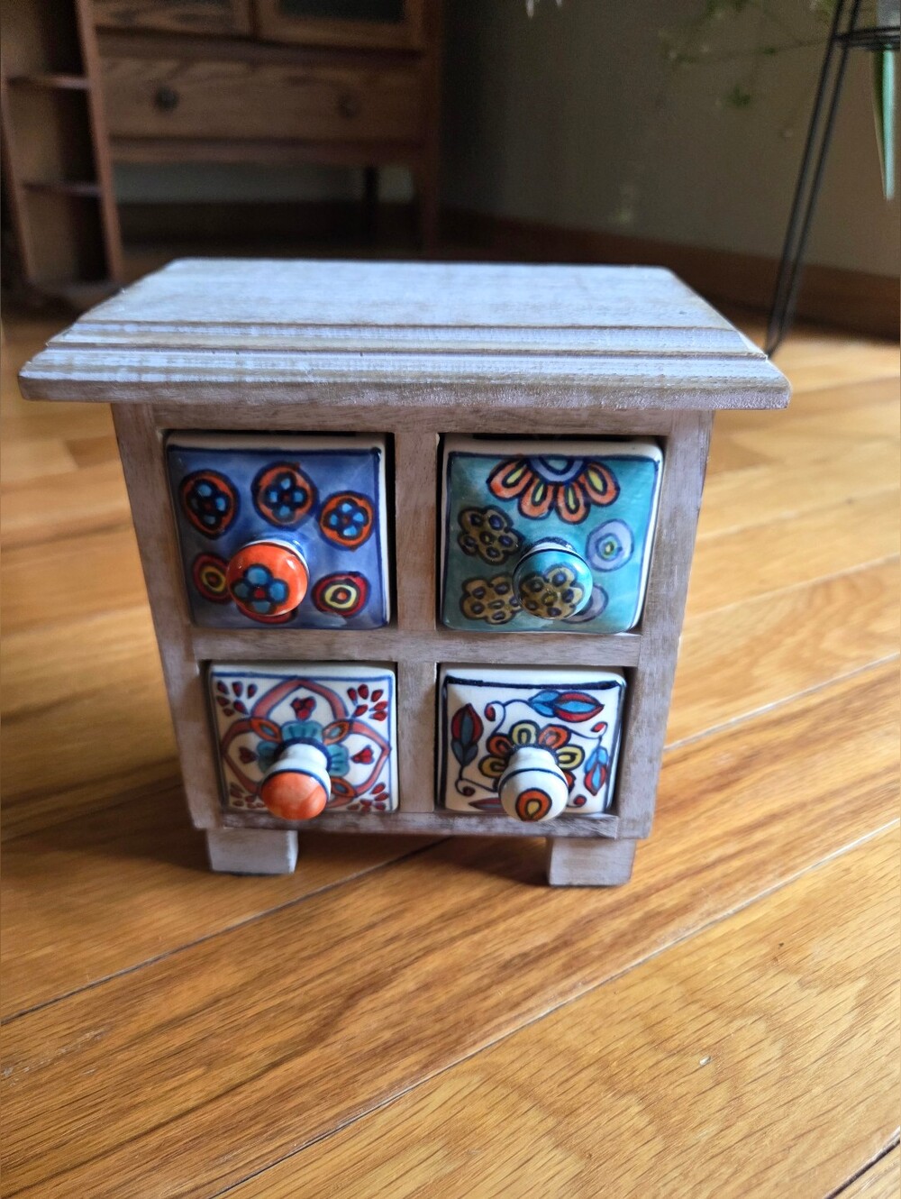 Sold! Handpainted Ceramic Knob Mini Spice Chest